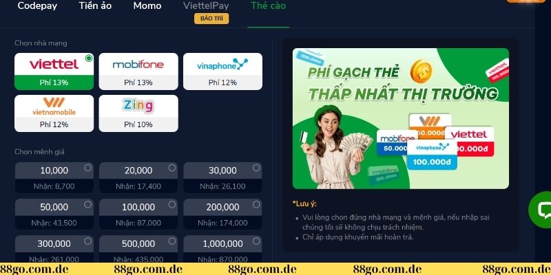 Nạp tiền qua thẻ cào